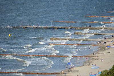 High angle view of people at beach