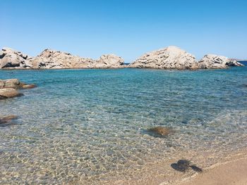 Scenic view of sea against clear blue sky