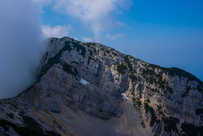 Low angle view of rock formations against sky