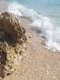 High angle view of waves on beach