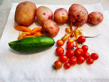 High angle view of fruits on table