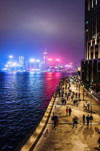 High angle view of city at night