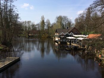 Scenic view of river with trees in background