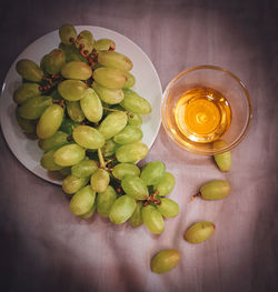 High angle view of fruits in glass on table