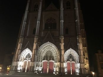 Low angle view of cathedral at night