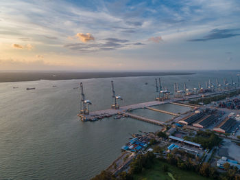 High angle view of pier over sea against sky