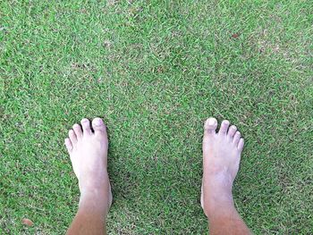 Low section of person standing on field