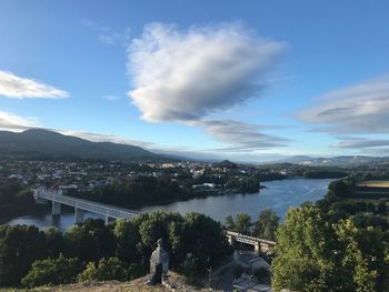 Scenic view of river by trees against sky