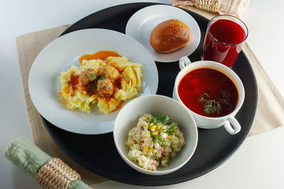 High angle view of food on table