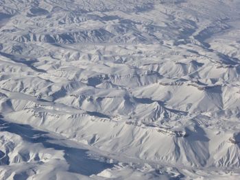 High angle view of snowcapped mountains