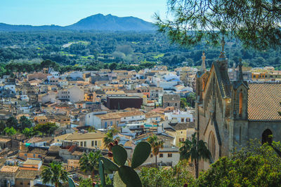 High angle view of townscape against sky