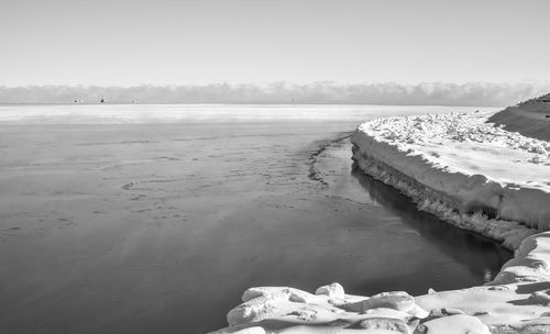 Scenic view of sea against sky during winter