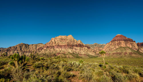 Scenic view of land against clear blue sky