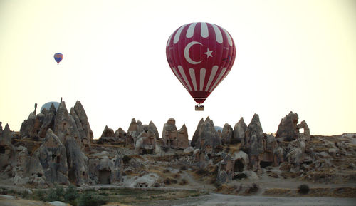 View of hot air balloon against clear sky