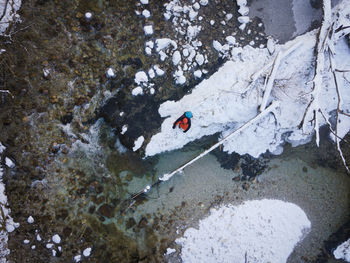 High angle view of frozen river