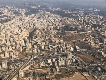 High angle view of cityscape against sky