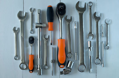 Close-up of tools in row