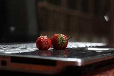 Close-up of strawberries on table