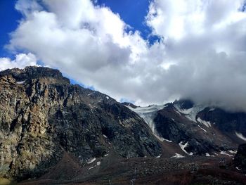 Scenic view of mountains against cloudy sky