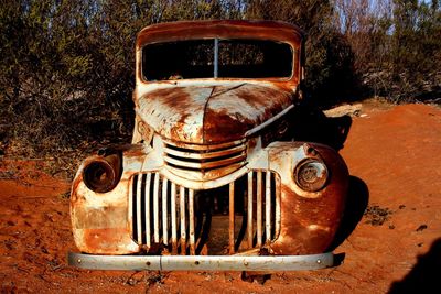 Close-up of old rusty car