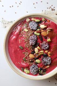 Directly above shot of breakfast served in bowl