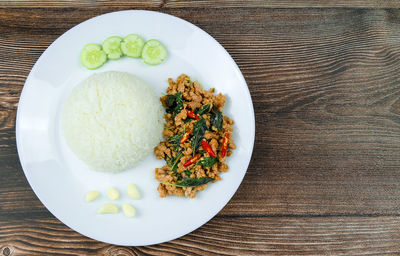 High angle view of breakfast served on table