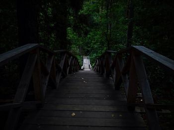 Footbridge amidst trees in forest