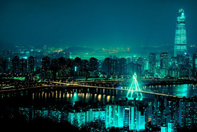 Illuminated city at night