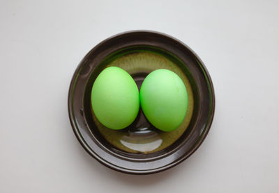 High angle view of eggs in container