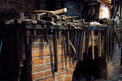 Rusty metal tools on smith workbench