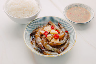 High angle view of food in bowl on table