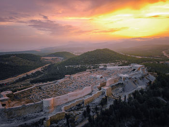 Ruins of ancient roman castle and valley at sunset. silifke, mersin, turkey.