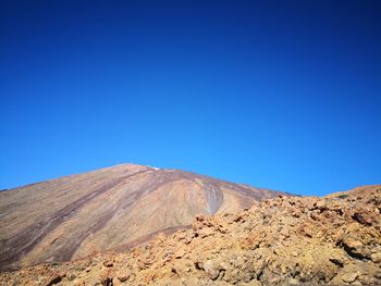 Scenic view of arid landscape against clear blue sky