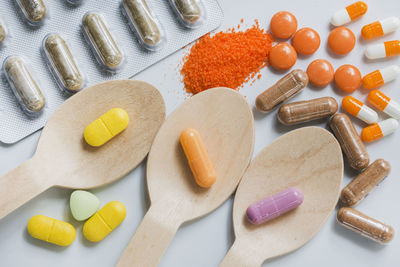 High angle view of breakfast on table