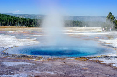  thermal pool in yellowstone  park looks like a place to relax , the boiling acidic water  is toxic