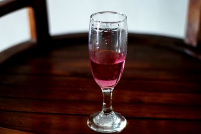 Close-up of beer in glass on table