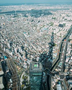 High angle view of cityscape against sky