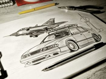 High angle view of pen on table