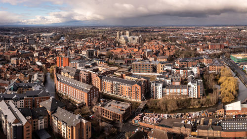 High angle view of townscape against sky