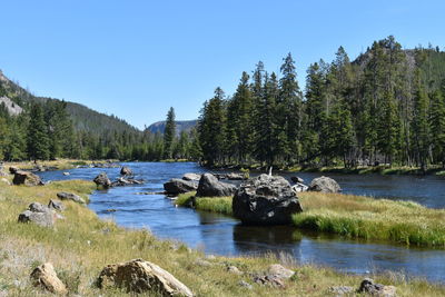 Scenic view of lake against clear sky