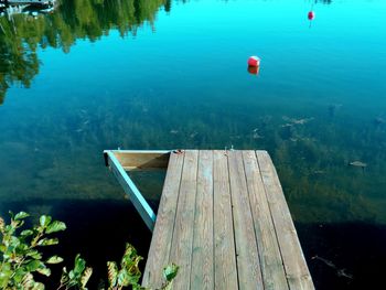 High angle view of pier over lake