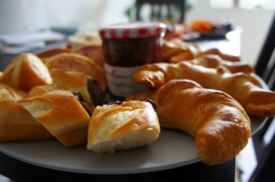 Close-up of breakfast served on table