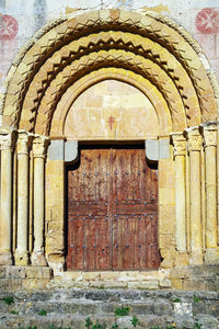 Closed door of historic building