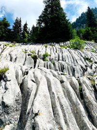 Low angle view of rocks against sky