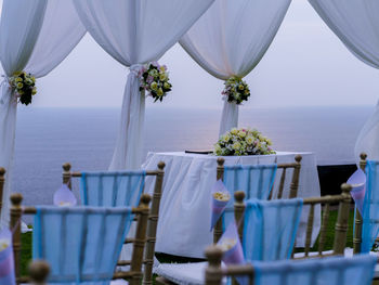 View of beach wedding
