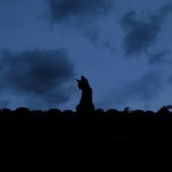 Silhouette statue against sky at night