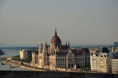 View of hungarian parliament building against clear sky