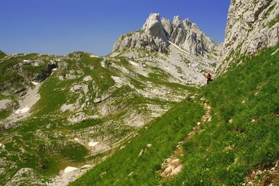 Low angle view of mountain against clear sky