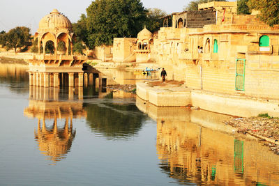 Gadisagar temple by lake at rajasthan