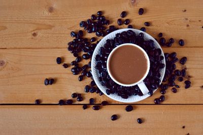 High angle view of coffee beans on table